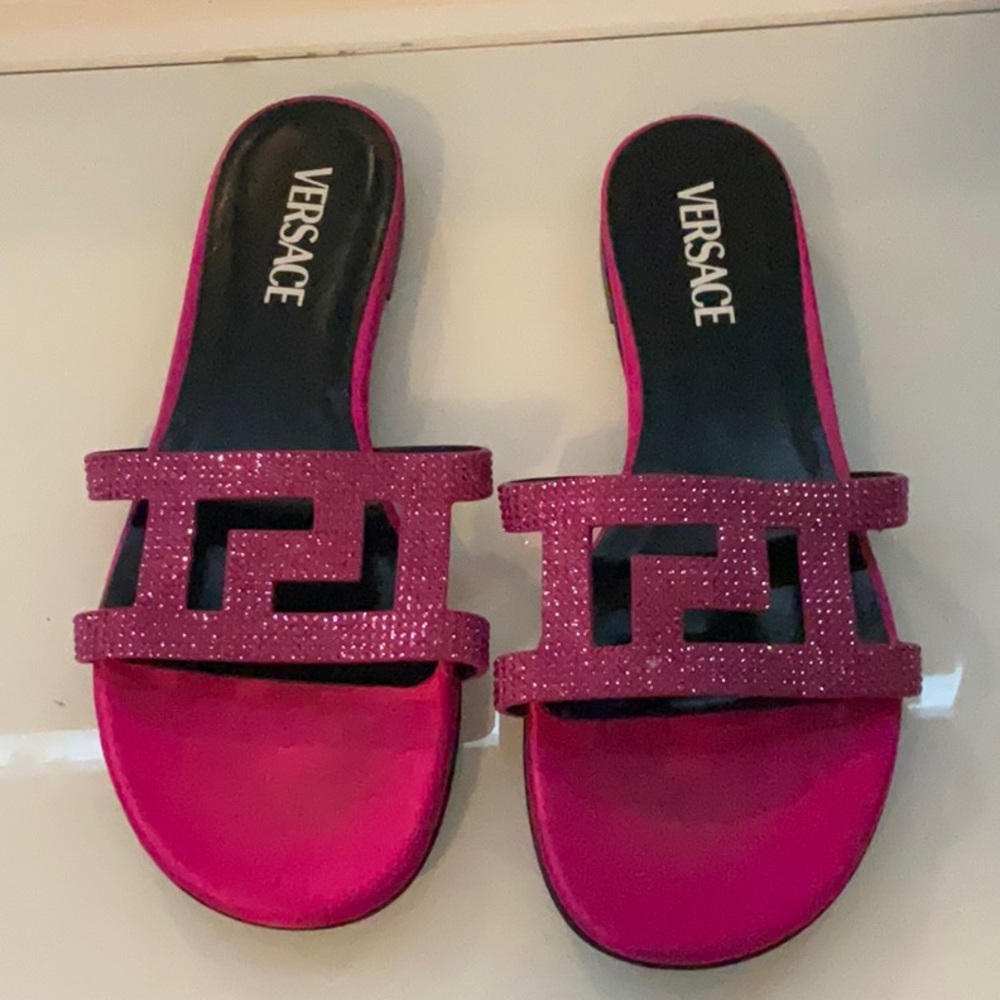 Versace Pink Geometric Slide Sandals